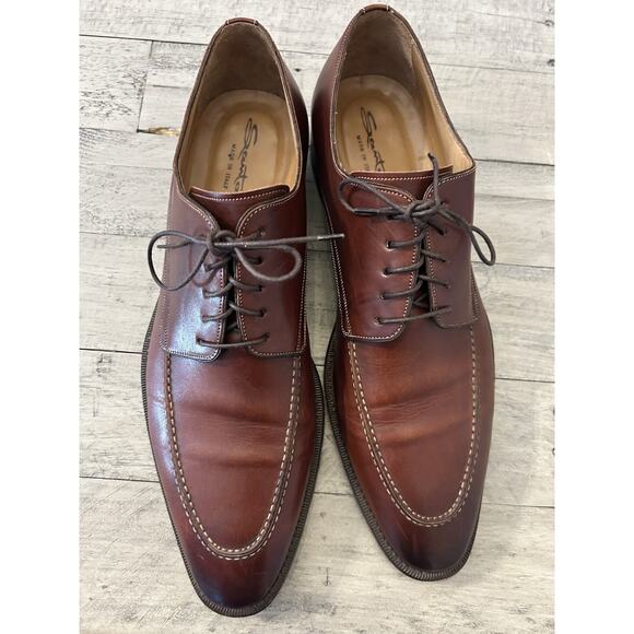 Santoni Men’s 12 Kenton Oxford Dress Shoes Brown Leather Almond Toe Lace Up - Picture 3 of 10